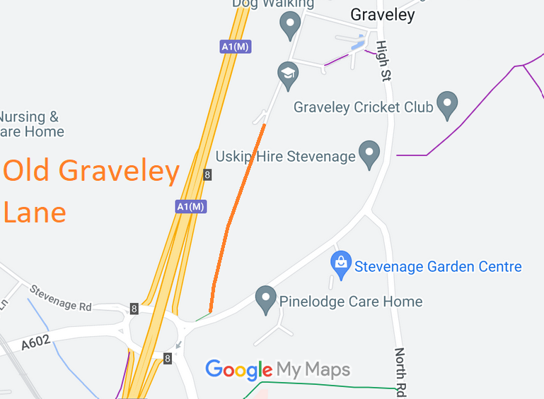 Map showing Old Graveley Lane