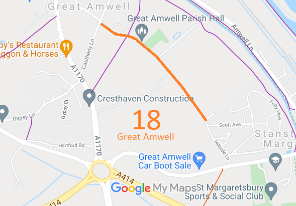 Map showing recorded Great Amwell paths