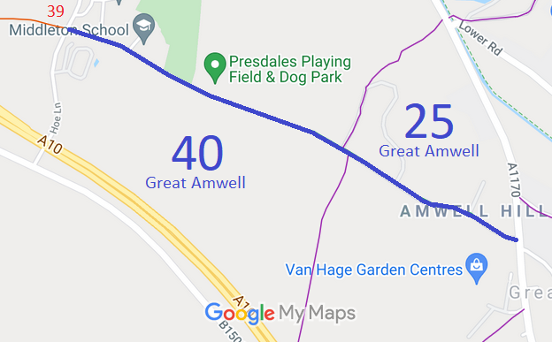 Map showing recorded Great Amwell paths