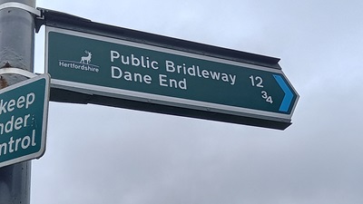 Photo of green council sign where Great Ashby 12 bridleway meets Great Ashby Way