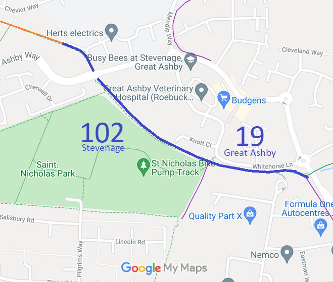 Map showing Great Ashby paths