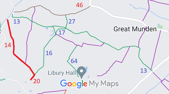 Map showing Great Munden 14 byway