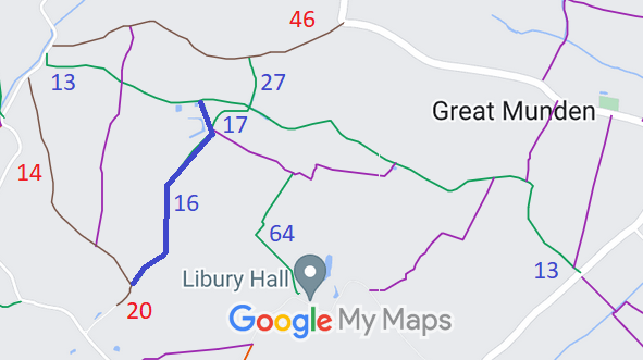 Map showing Great Munden 16 bridleway