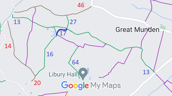 Map showing Great Munden 17 bridleway