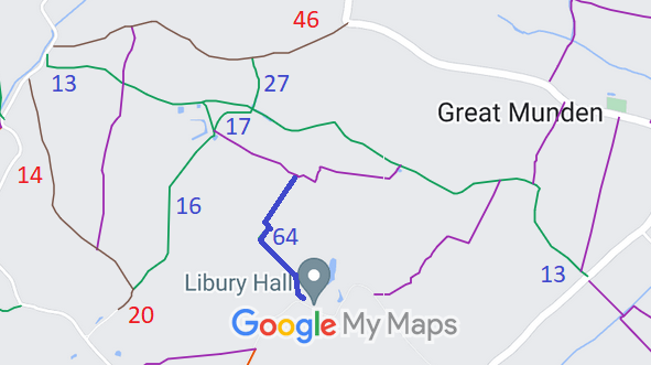 Map showing Great Munden 64 bridleway