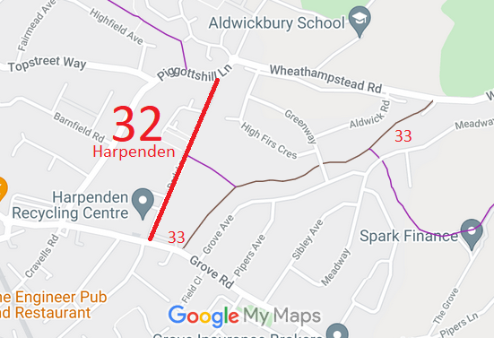 Map showing Harpenden 32