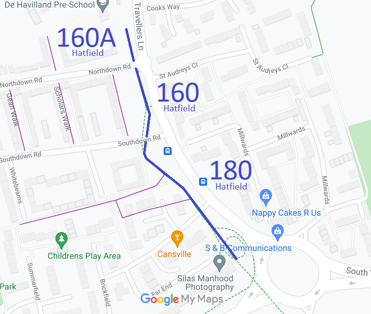 Map showing recorded Hatfield paths