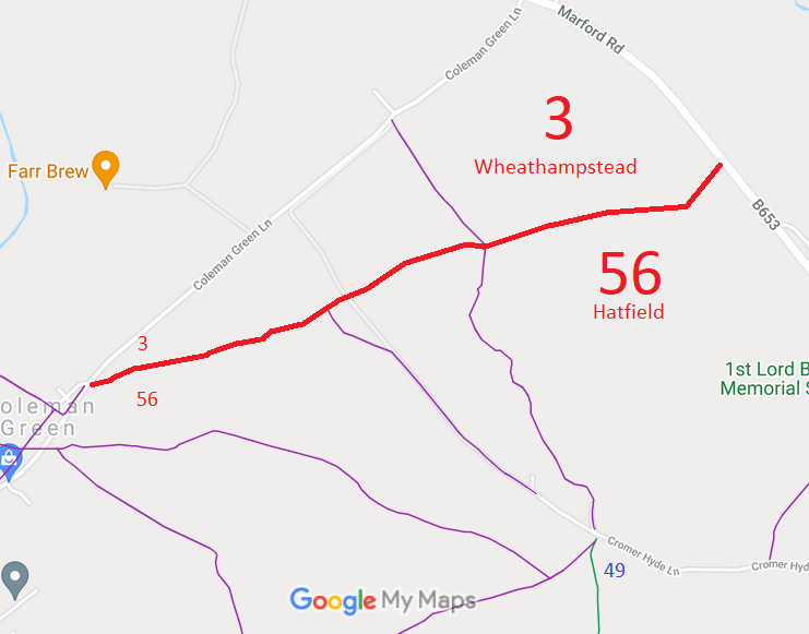 Map showing Hatfield paths