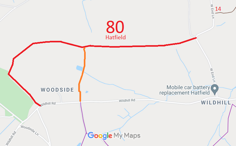 Map showing Hatfield paths
