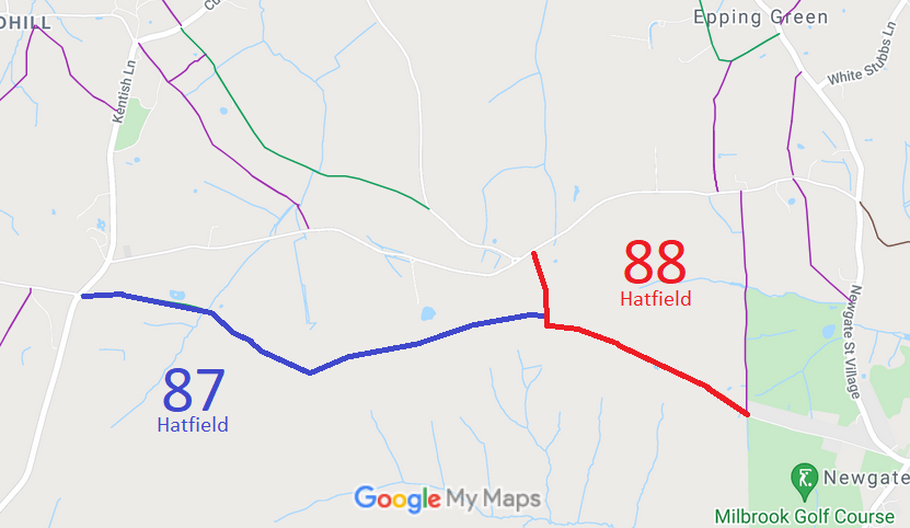Map showing Hatfield paths