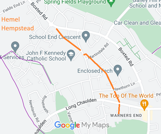 Map showing recorded Hemel Hempstead paths