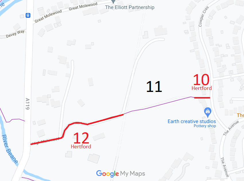 Map showing recorded Hertford paths