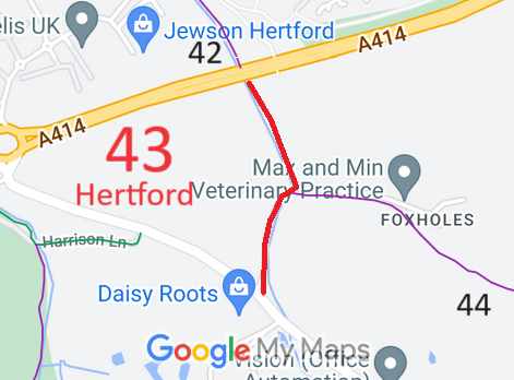 Map showing recorded Hertford paths