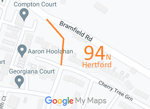 Map showing recorded Hertford paths including northern section of Hertford 94