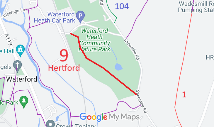 Map showing recorded Hertford paths