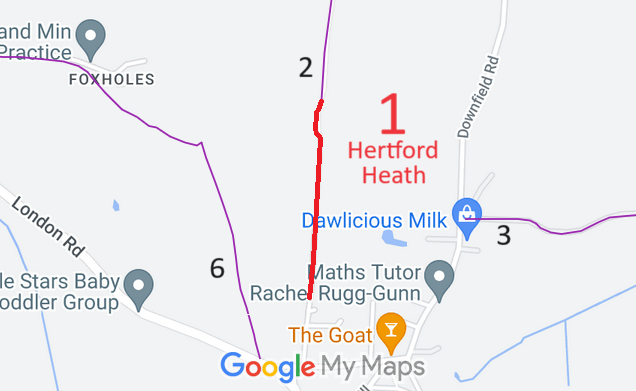 Map showing recorded Hertford Heath paths