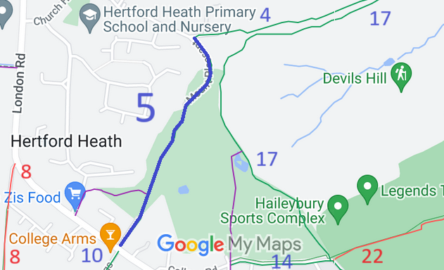 Map showing recorded Hertford Heath paths