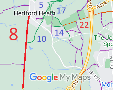 Map showing recorded Hertford Heath paths