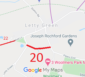 Map showing Hertingfordbury 20 Restricted Byway