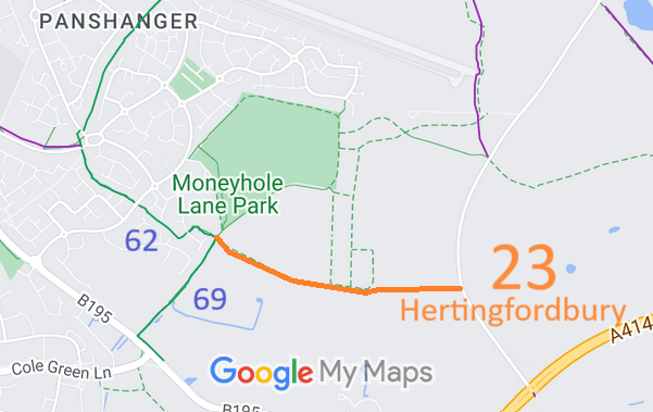 Map showing recorded Hertingfordbury and Welwyn Garden City paths