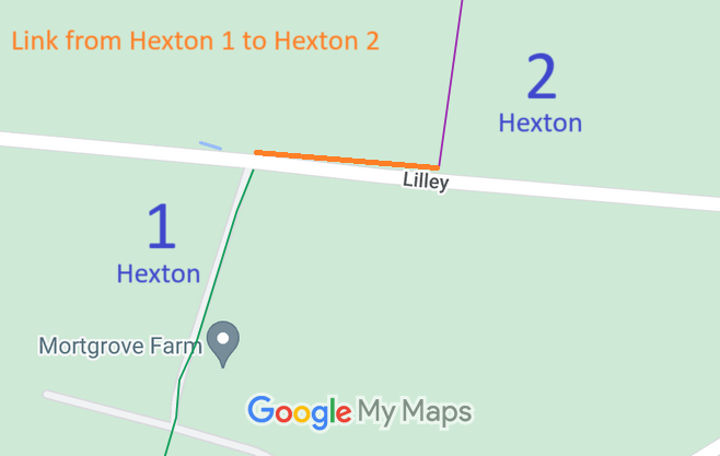 Map showing Hexton 2 link to Hexton 1