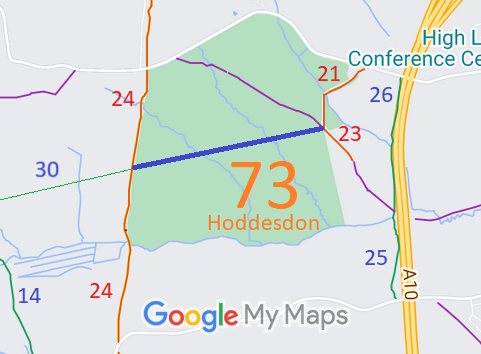 Map showing Hoddesdon 73 at Hoddesdon Park Woods