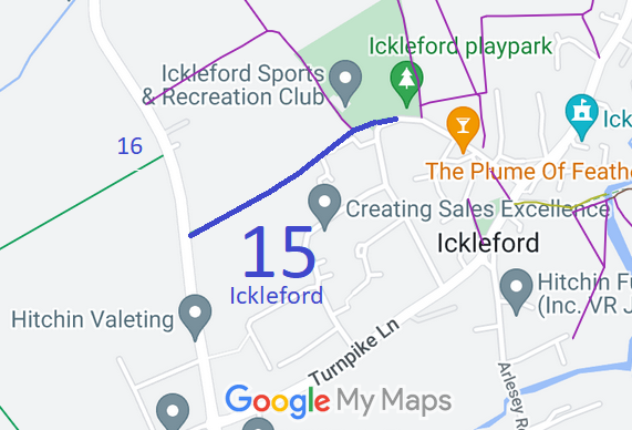 Map showing Ickleford 15 bridleway