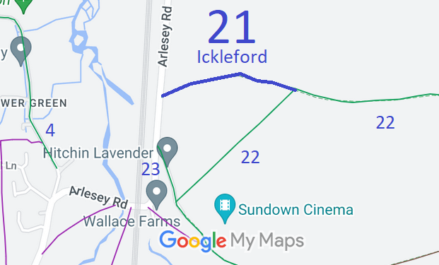 Map showing Ickleford paths
