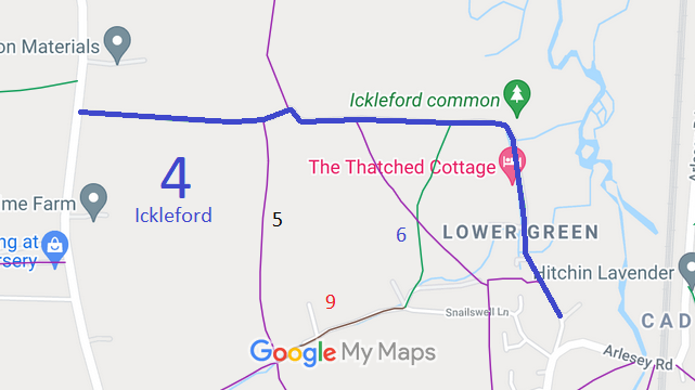 Map showing recorded Ickleford paths