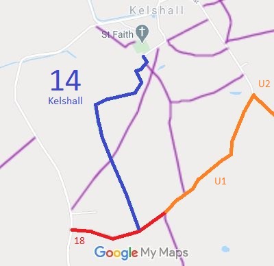 Map showing Kelshall 14 Bridleway