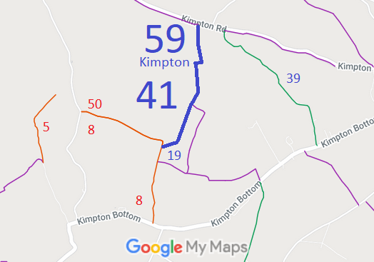 Map showing recorded Kimpton paths