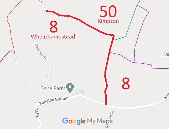 Map showing recorded Kimpton and Wheathampstead paths