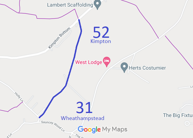 Map showing recorded Kimpton and Wheathampstead paths