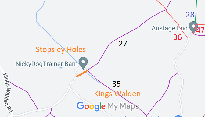 Map showing recorded Kings Walden paths