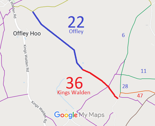 Map showing recorded Kings Walden, Offley and Preston paths