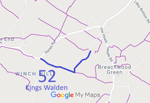 Map showing Kings Walden and Offley paths