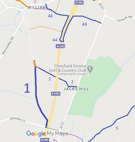 Map showing Letchworth 1 bridleway