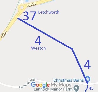 Map showing Weston 4 and Letchworth 37