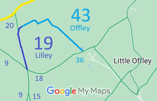 Map showing recorded Lilley and Offley paths