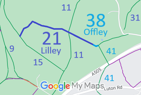 Map showing recorded Lilley and Offley paths
