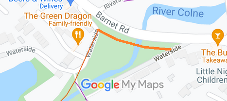 Map showing London Colney Watersplash