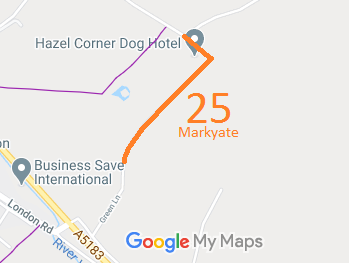 Map showing Flamstead 58 and Markyate 25