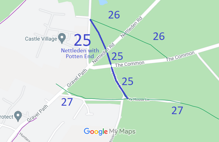 Map showing Nettleden with Potten End 25