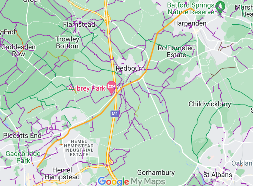 Map showing recorded paths near the Nickey Line