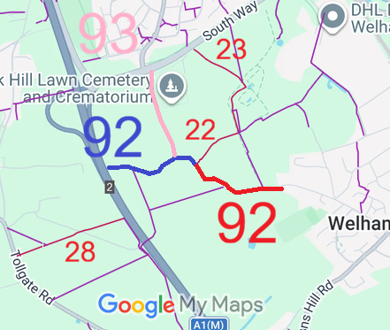 Map showing North Mymms 92