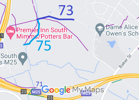 Map showing recorded Potters Bar and South Mimms paths