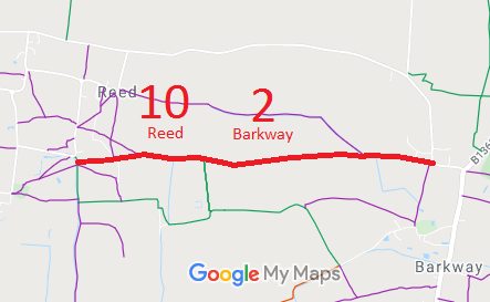 Map showing Barkway 2 and Reed 10