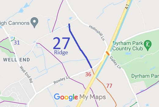 Map showing Ridge 27 bridleway