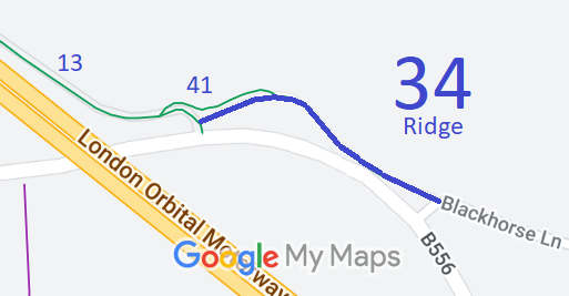Map showing Ridge 34 bridleway