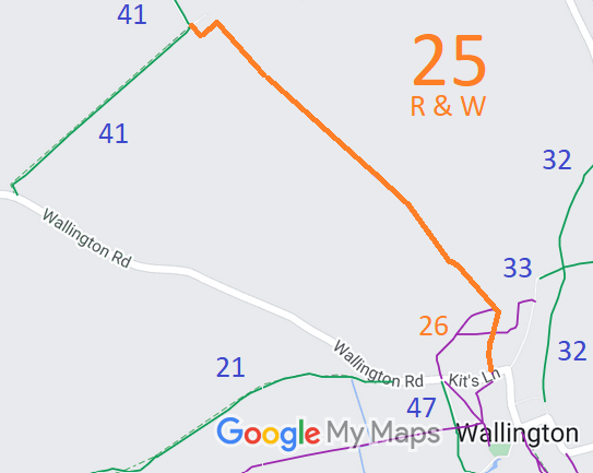 Map showing recorded Rushden and Wallington paths